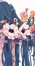 少女插画，花花草草和清新少女，夏日主题唯美清新少女户外插画美景