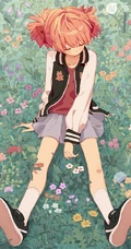 少女插画，花花草草和清新少女，夏日主题唯美清新少女户外插画美景