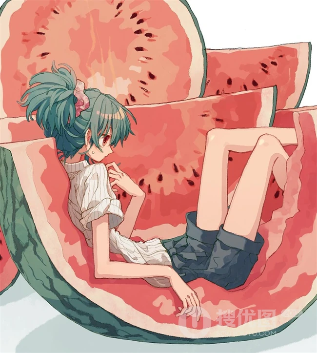 少女插画，花花草草和清新少女，夏日主题唯美清新少女户外插画美景