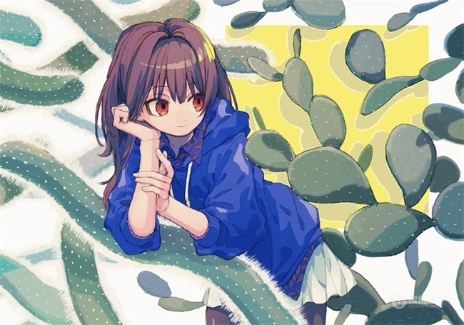 少女插画，花花草草和清新少女，夏日主题唯美清新少女户外插画美景
