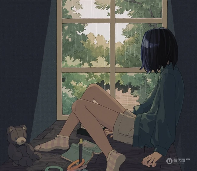 少女插画，花花草草和清新少女，夏日主题唯美清新少女户外插画美景