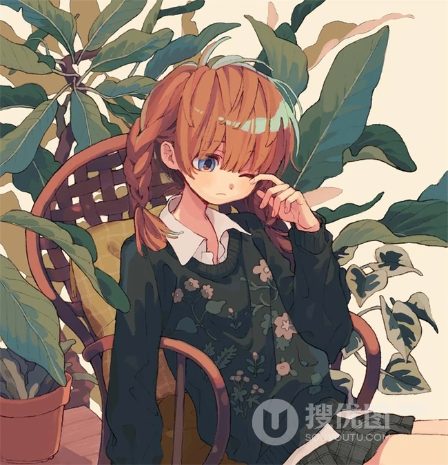 少女插画，花花草草和清新少女，夏日主题唯美清新少女户外插画美景
