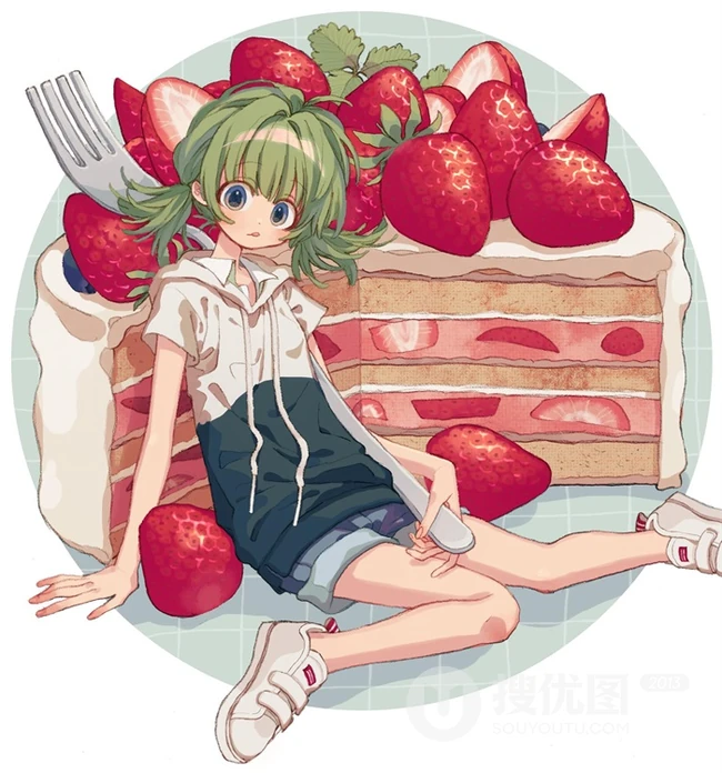少女插画，花花草草和清新少女，夏日主题唯美清新少女户外插画美景