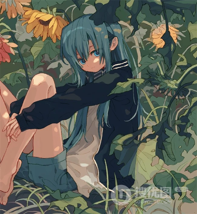 少女插画，花花草草和清新少女，夏日主题唯美清新少女户外插画美景