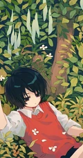 少女插画，花花草草和清新少女，夏日主题唯美清新少女户外插画美景