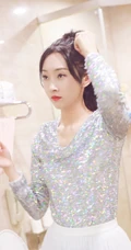 宣璐气质轻纱白裙亮片装舞蹈服居家写真美照