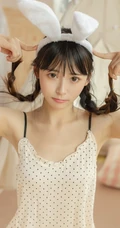 双马尾辫长发及腰美丽可爱少女肩带波点睡衣短裤室内写真图集