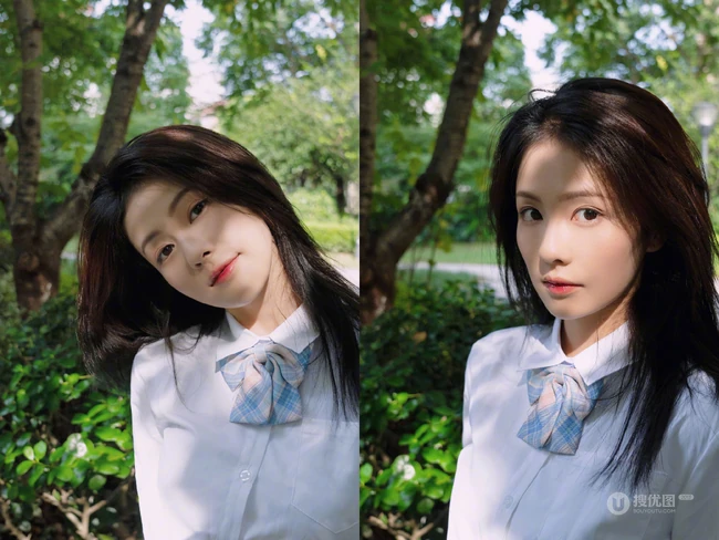 白鹿清新JK制服装扮现身户外玩吹泡泡相机童心十足写真图片
