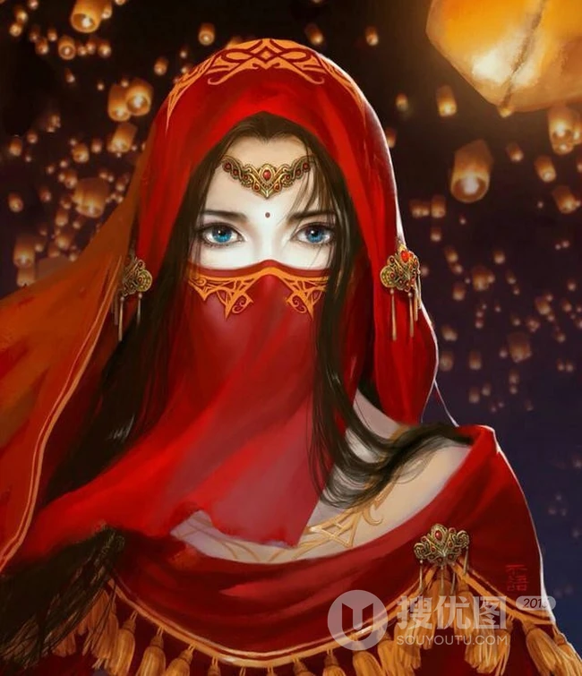 古风红衣女子唯美插画图片，一袭红衣，翩若惊鸿，太美啦