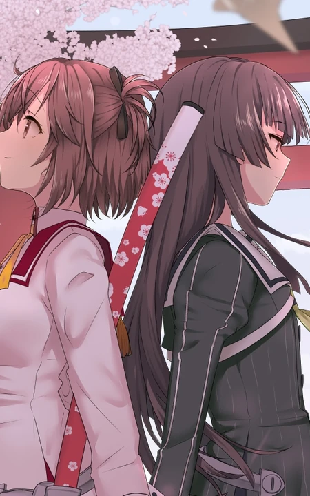 背靠背的动漫少女闺蜜美图，二次元动漫少女背靠背唯美插画图集