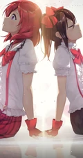 背靠背的动漫少女闺蜜美图，二次元动漫少女背靠背唯美插画图集