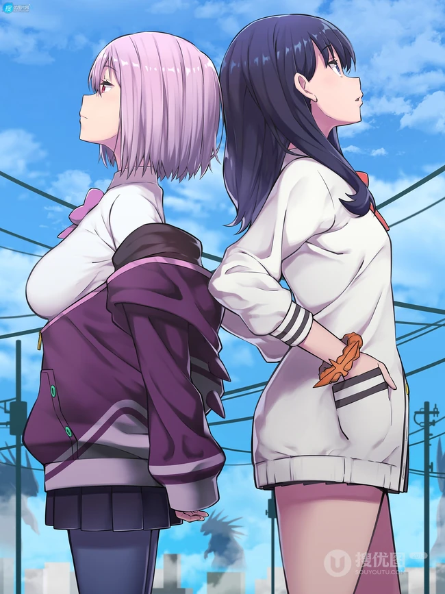 背靠背的动漫少女闺蜜美图，二次元动漫少女背靠背唯美插画图集