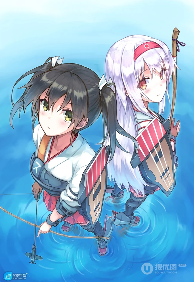 背靠背的动漫少女闺蜜美图，二次元动漫少女背靠背唯美插画图集