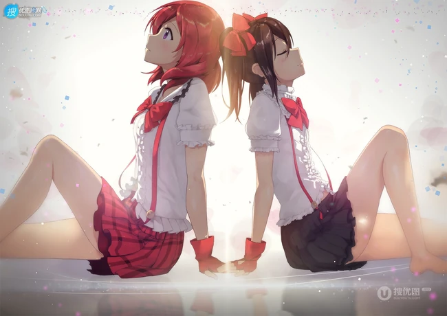 背靠背的动漫少女闺蜜美图，二次元动漫少女背靠背唯美插画图集