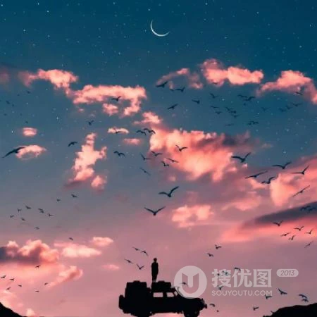 橙红的云，黄昏的天，孤单的人，超美的景色，人物风景qq头像图片
