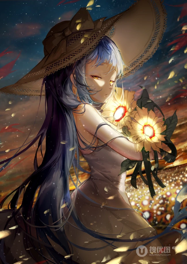 向日葵主题动漫二次元少男少女唯美插画图片