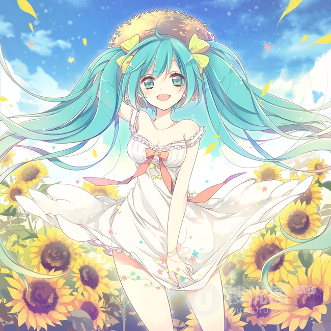 向日葵主题动漫二次元少男少女唯美插画图片