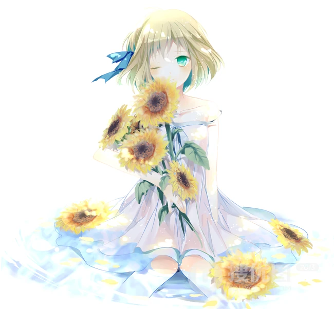 向日葵主题动漫二次元少男少女唯美插画图片