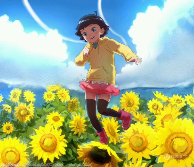 向日葵主题动漫二次元少男少女唯美插画图片