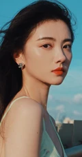 复古，港风，长发飘逸肩带衣格子裙气质小脸少女天台写真图片