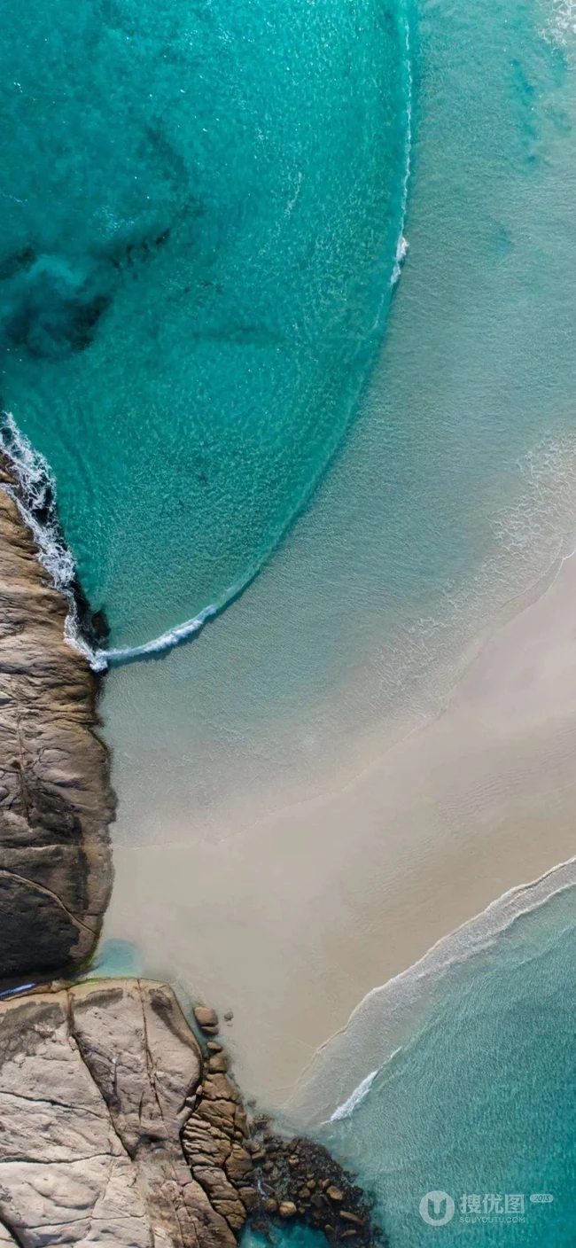 湛蓝的大海，海岸，沙滩，俯瞰，唯美大海风光景色壁纸图片