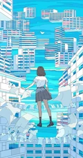 治愈系动漫少女插画，展现城市少女与各种动物，以及自然之间的和谐美好