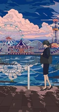 治愈系动漫少女插画，展现城市少女与各种动物，以及自然之间的和谐美好