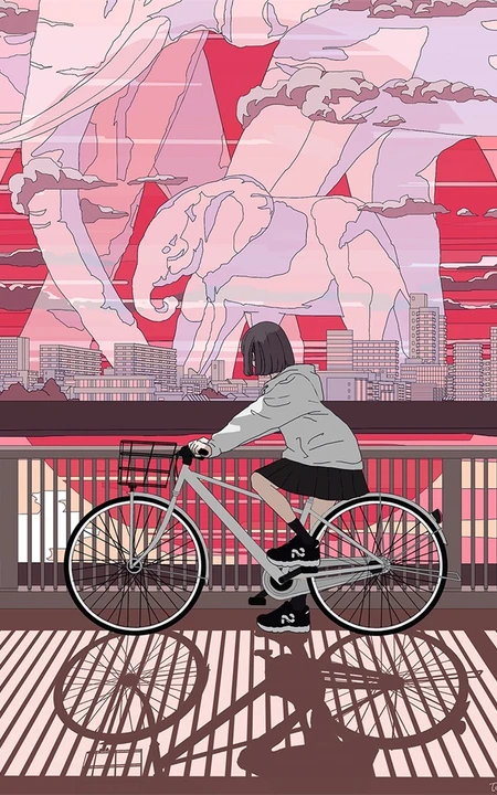 治愈系动漫少女插画，展现城市少女与各种动物，以及自然之间的和谐美好