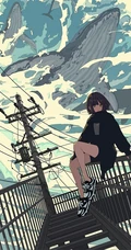 治愈系动漫少女插画，展现城市少女与各种动物，以及自然之间的和谐美好