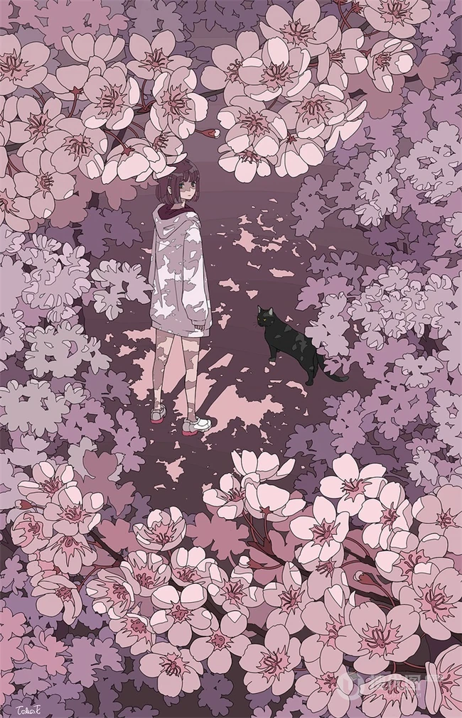 治愈系动漫少女插画，展现城市少女与各种动物，以及自然之间的和谐美好