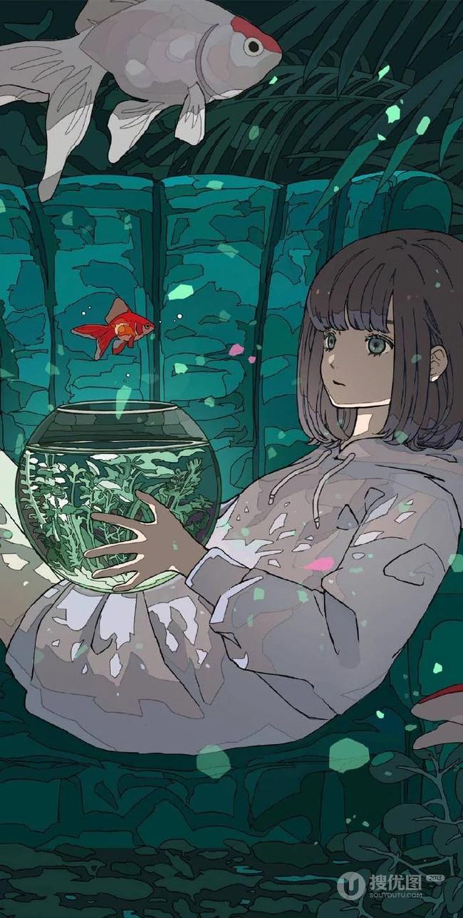 治愈系动漫少女插画，展现城市少女与各种动物，以及自然之间的和谐美好