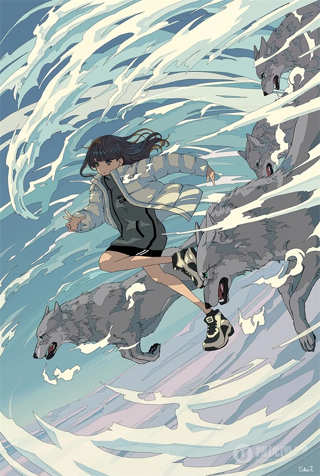 治愈系动漫少女插画，展现城市少女与各种动物，以及自然之间的和谐美好