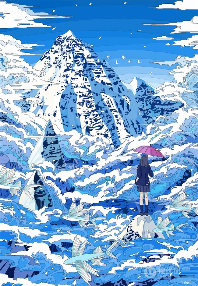 治愈系动漫少女插画，展现城市少女与各种动物，以及自然之间的和谐美好