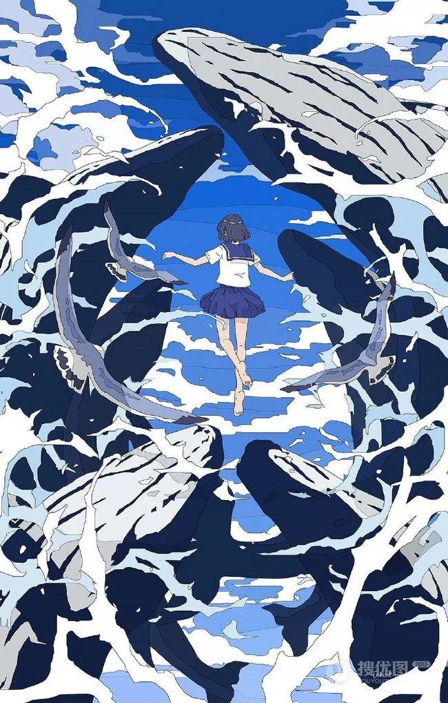 治愈系动漫少女插画，展现城市少女与各种动物，以及自然之间的和谐美好