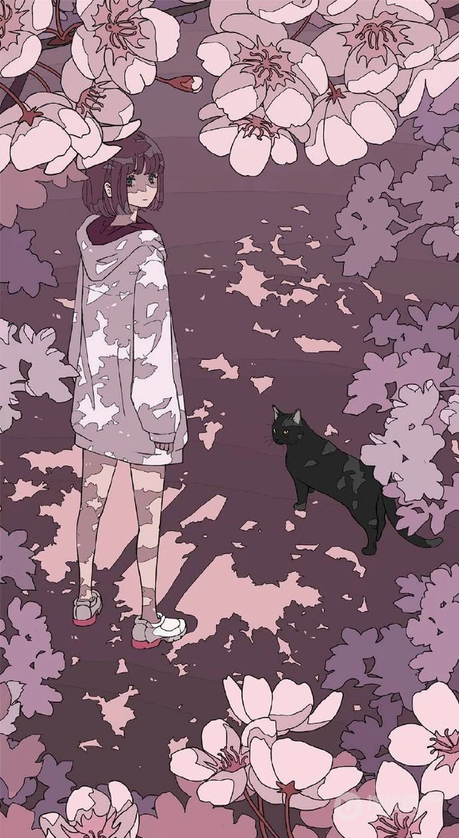 治愈系动漫少女插画，展现城市少女与各种动物，以及自然之间的和谐美好