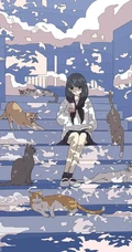 治愈系动漫少女插画，展现城市少女与各种动物，以及自然之间的和谐美好