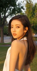 匀称身形女生何瑞贤享受户外时光，V领露背装白裙，气质美丽