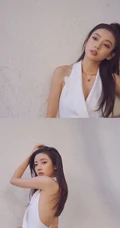 匀称身形女生何瑞贤享受户外时光，V领露背装白裙，气质美丽