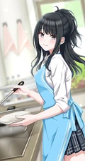 亲自下厨做饭的二次元制服围裙装动漫少女高清插画图片