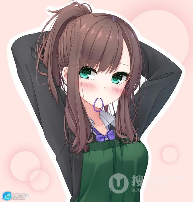 亲自下厨做饭的二次元制服围裙装动漫少女高清插画图片