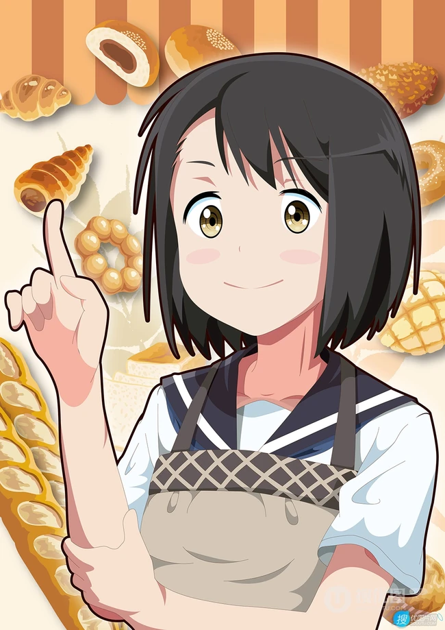 亲自下厨做饭的二次元制服围裙装动漫少女高清插画图片