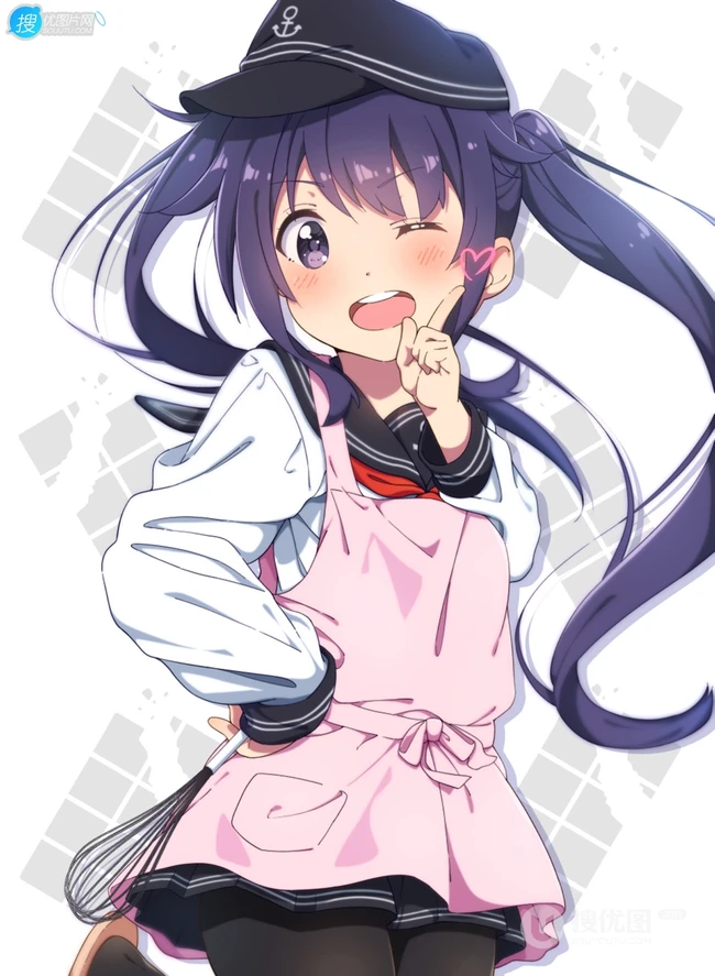亲自下厨做饭的二次元制服围裙装动漫少女高清插画图片
