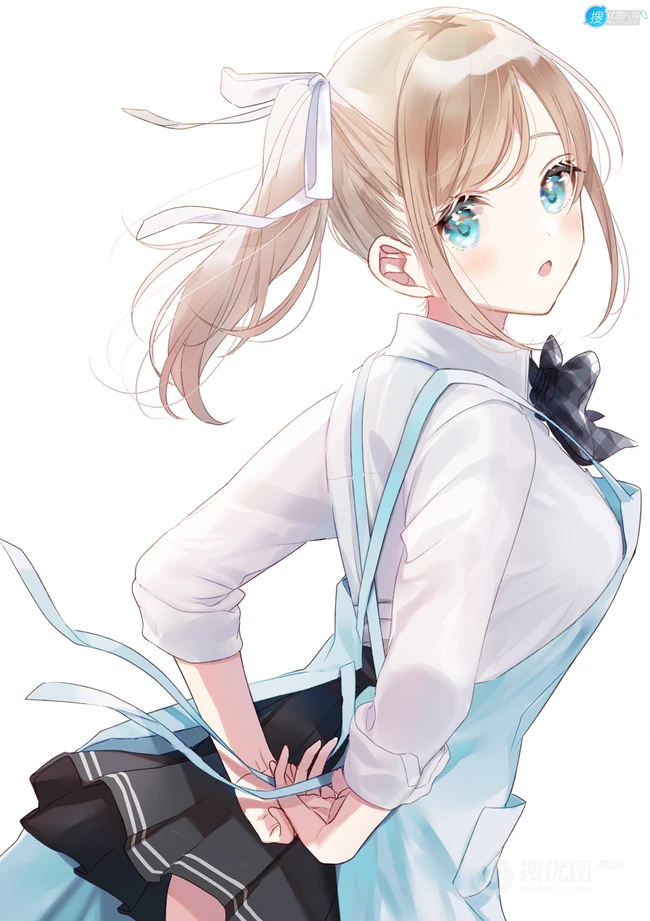 亲自下厨做饭的二次元制服围裙装动漫少女高清插画图片