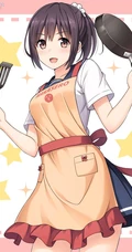 亲自下厨做饭的二次元制服围裙装动漫少女高清插画图片