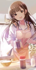 亲自下厨做饭的二次元制服围裙装动漫少女高清插画图片