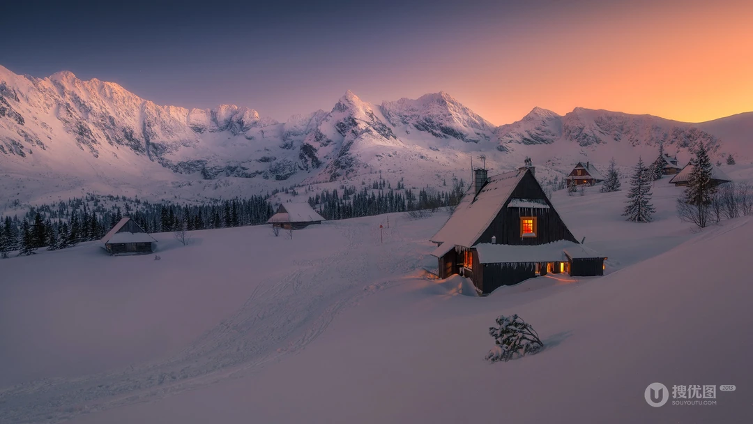 暴美的森林雪景高清电脑壁纸，简单纯洁