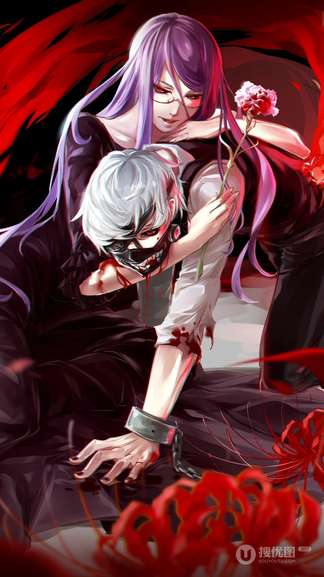 动漫东京食尸鬼人物插画手机壁纸