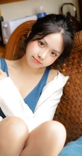 气质清纯低领装短裤少女居家看杂志，吃水果悠闲曝光写真图片