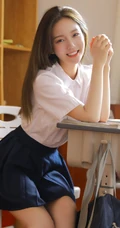 笑容超甜，高颜值女生小姐姐清新学生制服装教室写真美图