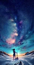 海上指路灯塔和唯美的星空下女孩插画等手机壁纸推荐